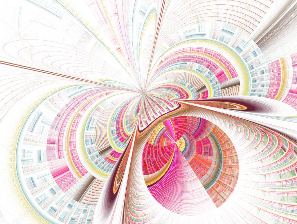 Illustration of concentric circles and lines. Partially blurry figure. The fractal visualization. Spatial shapes and lines. Symbolizes the eternal movement of time and space. Unknown objects around us
