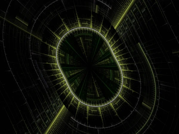 Misterioso Túnel Sci Com Luz Final Ilustração Interação Símbolos Digitais — Fotografia de Stock
