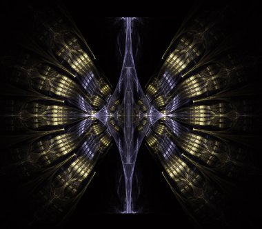 UFO, uzay gemisi, uçan daire steampunk bakışla. Metropolis, bilim kurgu, illüstrasyon, bilgisayar tarafından oluşturulan, Fraktal Sanat,