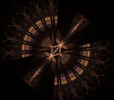 UFO, uzay gemisi, uçan daire steampunk bakışla. Metropolis, bilim kurgu, illüstrasyon, bilgisayar tarafından oluşturulan, Fraktal Sanat,