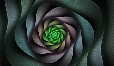 Soyut Fraktal ızgaralar ve spiraller, sarmal çiçek yaratıcı kapak tasarımı veya masaüstü duvar kağıdı için kullanılabilir. Poligonal tel çerçeve Infinity sarmal modeli. Bilgisayar tarafından oluşturulan görüntü teknolojisi tarzı tasarım futuristik bir çiçek anımsatan