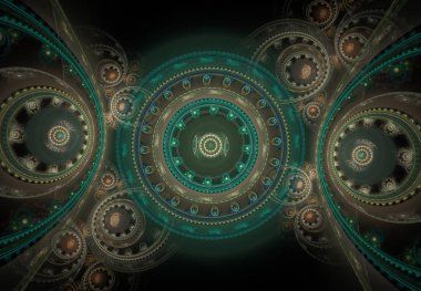 Soyut steampunk tasarım, mekanik tasarım, dişli motor. Modern fraktal mekanik ve steampunk arka plan