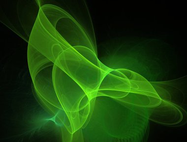 Parlak sofistike zarif arka plan şeritler veya diskler ve halkaları ile. Yeşil karmaşık tasarım kavisli. Yumuşak Soyut Fraktal 3d çizim veya kapak için. Duman bulutu. Bilgisayar tarafından oluşturulan görüntü