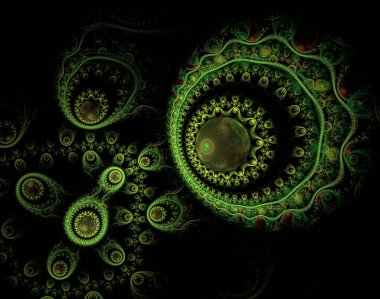 Fraktal takılar - soyut bilgisayar görüntü oluşturulur. Soyut gerçeküstü sihirli makine. Mistik ve ezoterik Temalar dijital sanat arka plan için dekoratif grafik elemanı: zarif boncuk.