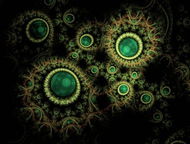 Fraktal takılar - soyut bilgisayar görüntü oluşturulur. Soyut gerçeküstü sihirli makine. Mistik ve ezoterik Temalar dijital sanat arka plan için dekoratif grafik elemanı: zarif boncuk.