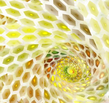 Rasgele dörtgen hücre ışıkları ile soyut tüp veya silindir alanı. Fütüristik iş, bilim veya teknoloji arka plan. Modern spiral fraktal bilgisayar oluşturulan.