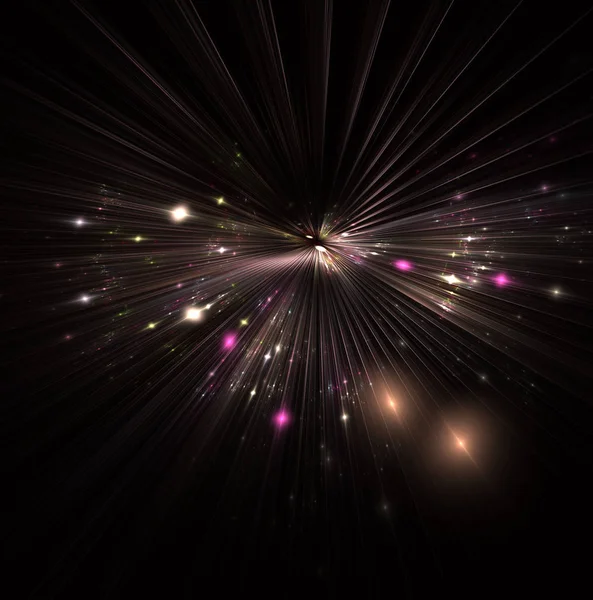 大爆炸闪光 时间扭曲 在太空中旅行 抽象散景背景 神奇的爆炸星与粒子 光泽和线条 美丽的插图 — 图库照片