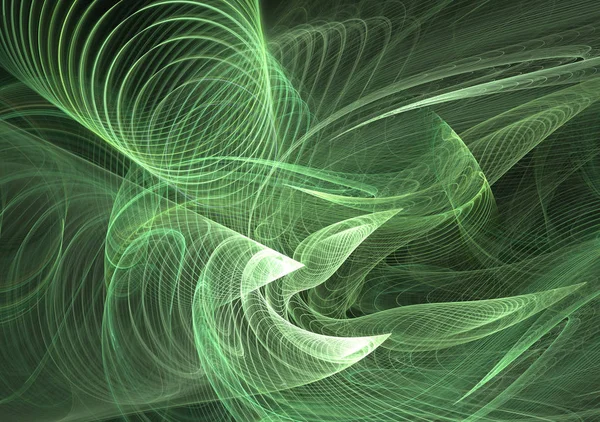 緑色のカーブ 光技術の背景 抽象的なコンピューターには 暗い背景に近代的なフラクタル デザインが生成されます フラクタル色テクスチャを抽象化します デジタル アート 抽象的な形 — ストック写真