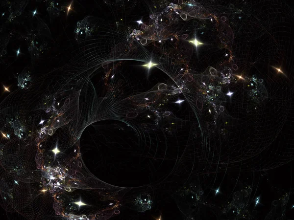 Yumuşak parlak siyah bir sanal arka plan kopya alanı ile Soyut Fraktal ağ katmanlı. Arka plan ışıltı etkisi fraktal kılavuz siyah bir bilgisayarda oluşturulan.