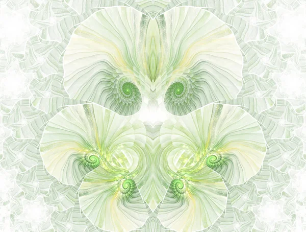 カラフルな花柄のステンド グラス印象の万華鏡のようなデザイン フラクタル教会のステンド グラスの抽象美術背景の美しい緑のトーン モザイク パターン — ストック写真