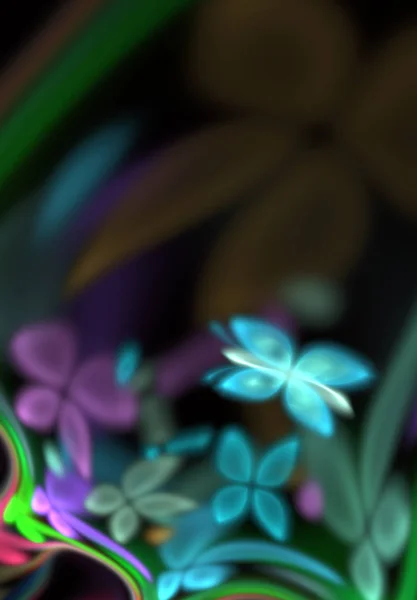Néon Lumineux Coloré Design Floral Abstrait Avec Des Papillons Illustration — Photo