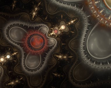 Steampunk. Zaman makinesi. Fütüristik mekanik motor. Fraktal renk doku soyut. Modern fraktal mekanik arka plan. Yaratıcı grafik tasarım için dijital sanat.