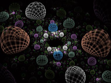 Yarı saydam, kabarcıklar doku ile kızdırma. Parlak, çok renkli 3d küreler (bilgisayar oluşturulan, Fraktal arka plan demet)