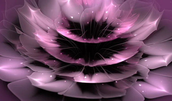Красива Абстрактна Фрактальна Квітка Блискучими Деталями Пелюстках Чорному Тлі Квіткова — стокове фото