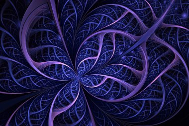 Çapraz simetrik çok renkli fraktal oyma. Güzel soğuk desen, çiçek ya da kelebek vitray pencere stili. Oluşturulan bilgisayar grafikleri.