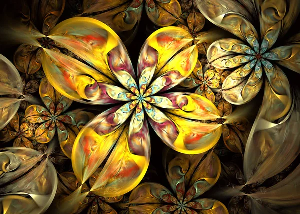 Piękny Wielobarwny Dynamiczne Płynące Naturalne Formy Abstrakcja Fraktal Kwiaty Fantasy — Zdjęcie stockowe