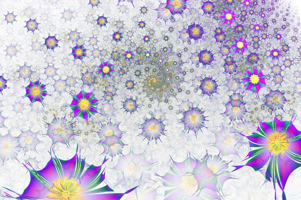 Colorful fractal Daisy design. Abstract Flower spiral. Ddigital artwork for creative graphic design. Dance of floristry. Mysterious psychedelic relaxation pattern.