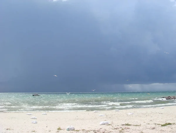 Bewölkter Himmel über dem Meer. Gewitterwolken bilden sich über klarem Meer. — Stockfoto