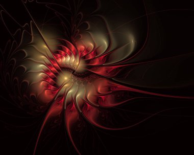 Dokulu yaprakları ile soyut egzotik çiçek. Zarif fraktal çiçek