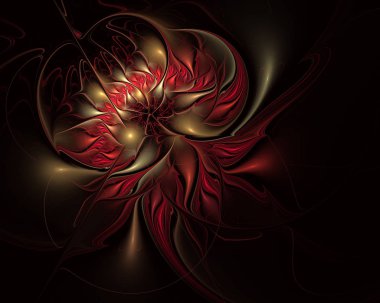 Dokulu yaprakları ile soyut egzotik çiçek. Zarif fraktal çiçek