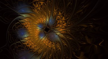 Dokulu yaprakları ile soyut egzotik çiçek. Zarif fraktal çiçek