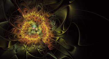 Dokulu yaprakları ile soyut egzotik çiçek. Zarif fraktal çiçek