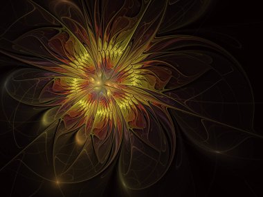 Dokulu yaprakları ile soyut egzotik çiçek. Zarif fraktal çiçek