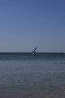 Rüzgar sörfü, yazın güneşli bir günde denizde yelken açmak..