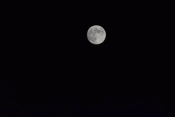 Vollmond mit sichtbaren Kratern. der große Vollmond in der dunklen Nacht — Stockfoto