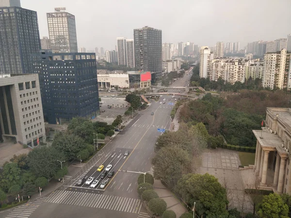 Chongqing vista sulla città da alta costruzione aerea — Foto Stock