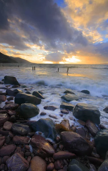 Puesta Sol Rossbeigh Strand Península Dingle Kerry Irlanda — Foto de Stock