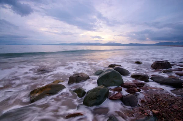 Puesta Sol Rossbeigh Strand Península Dingle Kerry Irlanda — Foto de Stock