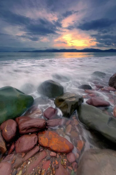 Solnedgang Rossbeigh Beach Kerry Irland – stockfoto