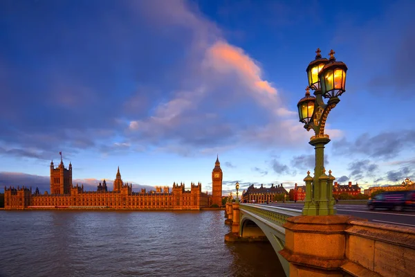 Luz Mañana Ilumina Palacio Westminster Big Ben Westminster Bridge — Foto de Stock