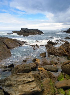 kayalık ön plan Clew Bay, Mayo, İrlanda ile kıyı şeridi 