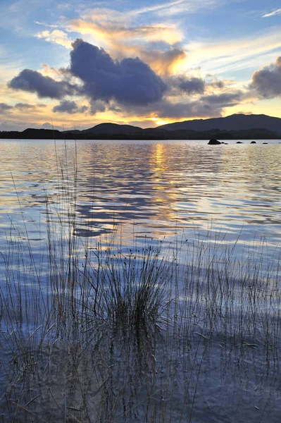 Uitzicht Lough Conn Lake Zonsondergang Achtergrond Mayo Ierland — Stockfoto