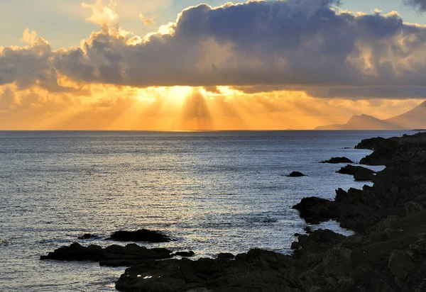 Vista Puesta Sol Sobre Océano Atlántico Desde Isla Achill Costa — Foto de Stock