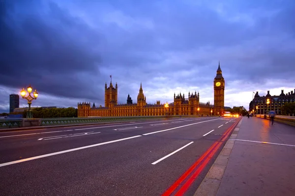 Vista Panorámica Del Palacio Westminster Big Ben Iluminación Del Puente — Foto de Stock