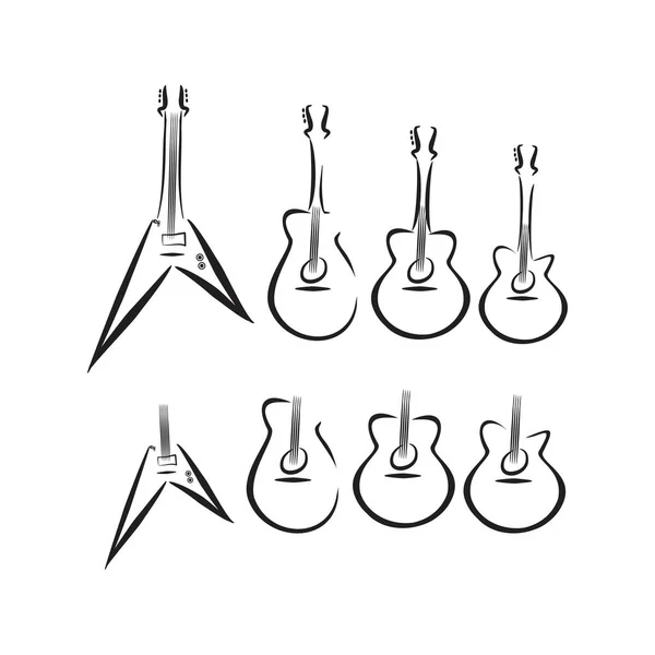 Paket Akustik Elektrik Gitar Logosu Kavramı — Stok Vektör