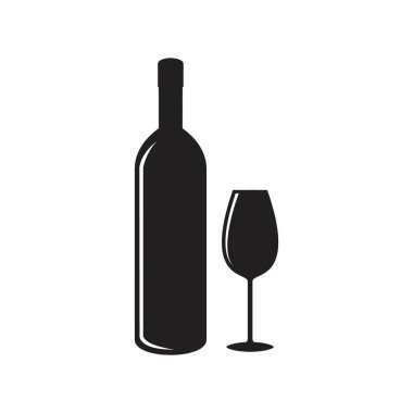 Bar veya kafe için siyah şişe ve cam logo sembolü siyah ve beyaz çizimler