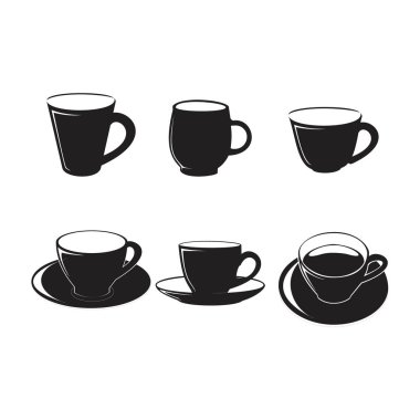 Şarap, bira, çay, süt, kahve, kafe, restoran, bar, logo simgesi için sade kahve seti.
