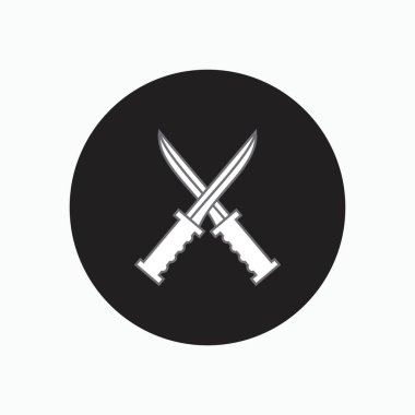 Beyaz arkaplanda çapraz hançer ya da bıçak düğmesi simgesi ya da logo izole