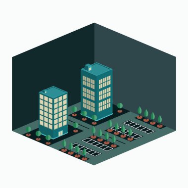 İki iş yeri gece şehir manzarası iş simgesi ya da logo için beyaz üzerine izole