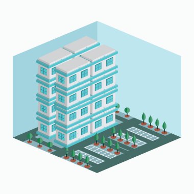 Modern ve zarif daire - beyaza izole edilmiş izometrik bina