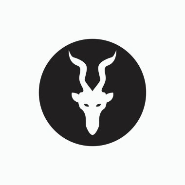 Kara çemberde uzun boynuzlu keçiye bakın - keçi, koyun, kuzu logosu amblemi veya simge simgesi - memeli, hayvan vektör simgesi