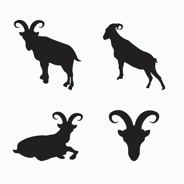 比利山羊剪影集 独立于白山羊 羊标志或按钮图标剪影 哺乳动物 动物矢量图标 — 图库矢量图片