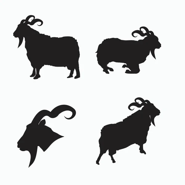 白で隔離されたアンゴラヤギのシルエット 子羊のロゴのエンブレムまたはボタンのアイコンのシルエット 哺乳動物 動物のベクトルアイコン — ストックベクタ