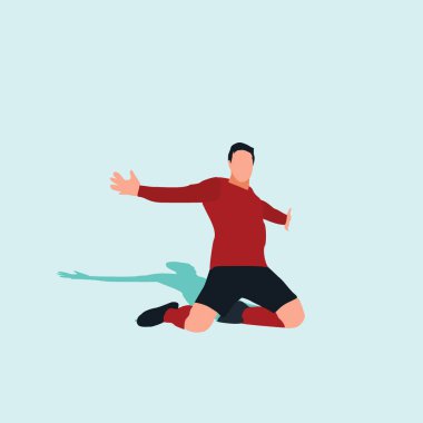 Saha kutlamasında diz çöküp el kaldırın - futbol gol kutlaması - shot, dribble, kutlama ve futbolda hareket