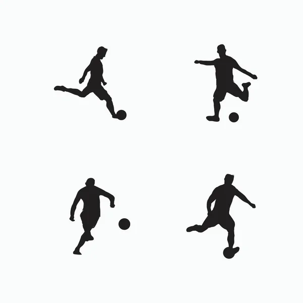 Kick Den Ball Oder Schießen Fußball Set Silhouette Flache Abbildung — Stockvektor