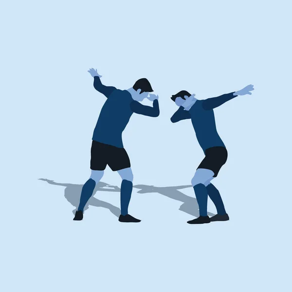 Zwei Fußballer Machen Eine Kleckserei Zweifarbige Flache Illustration Schießen Dribbeln — Stockvektor